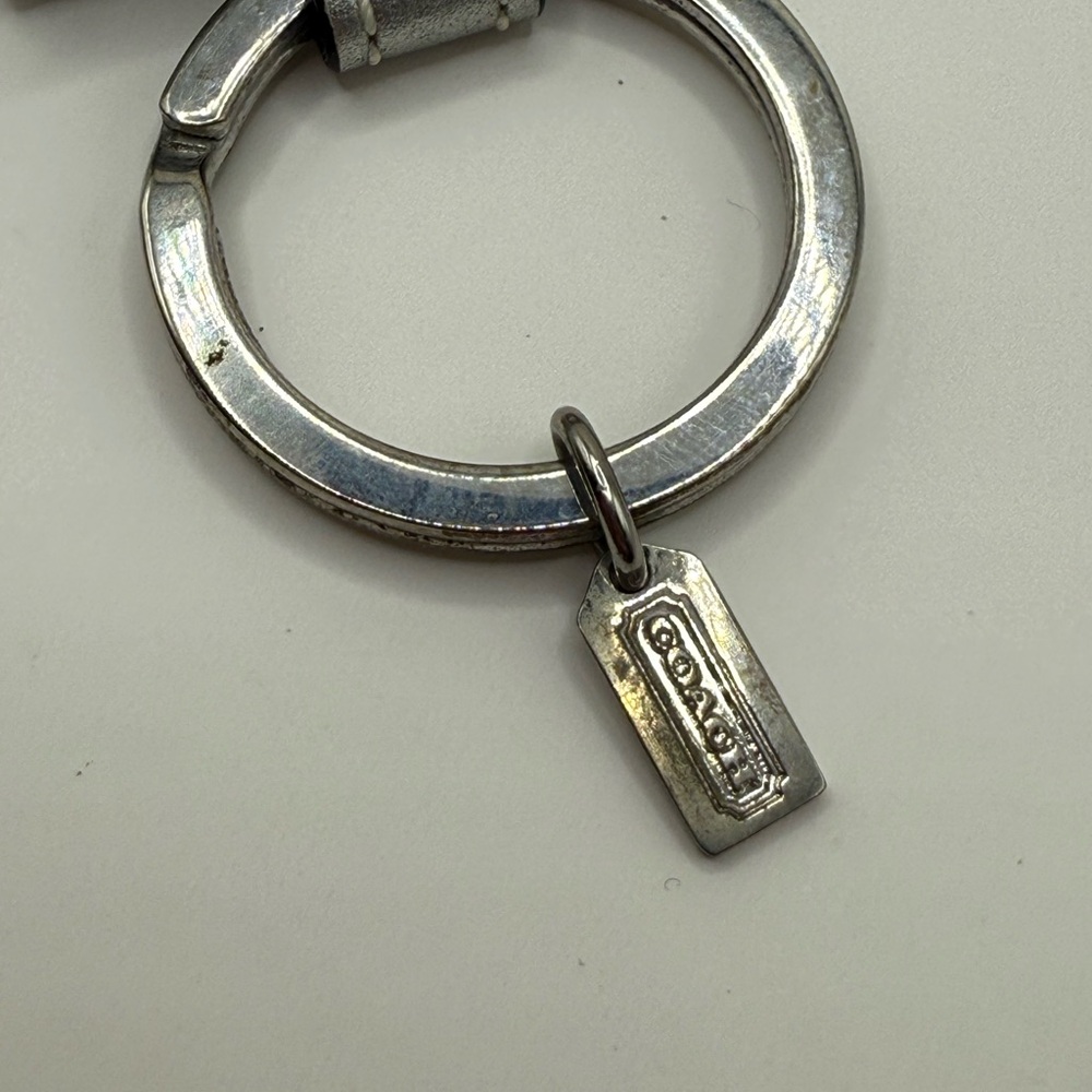 Coach Silver Signature Mini Photo Holder key charm with Rhinestone Buckle - Picture 7 of 8